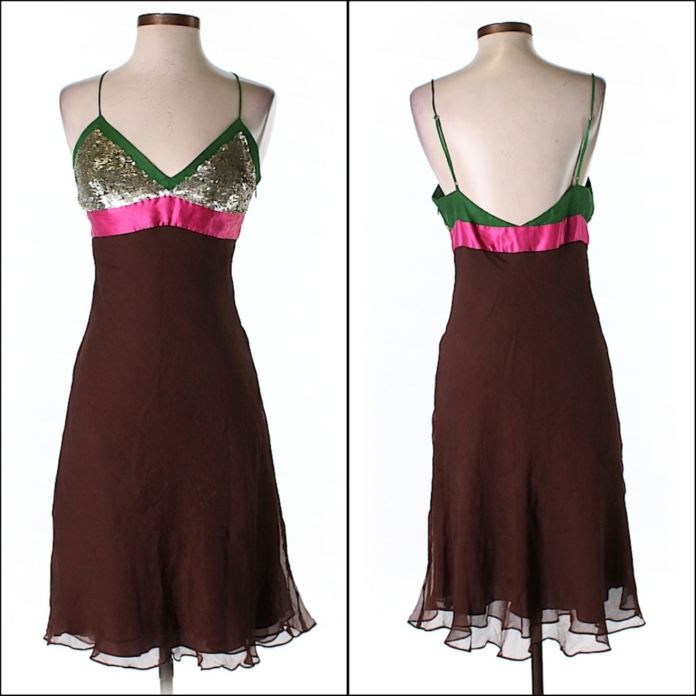 ✨💚🎀 BCBGMax Azria Silk Chiffon Color Block Dress